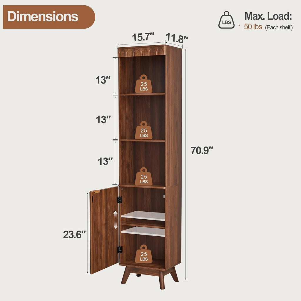 Natural Fluted Tall Narrow Bookcase