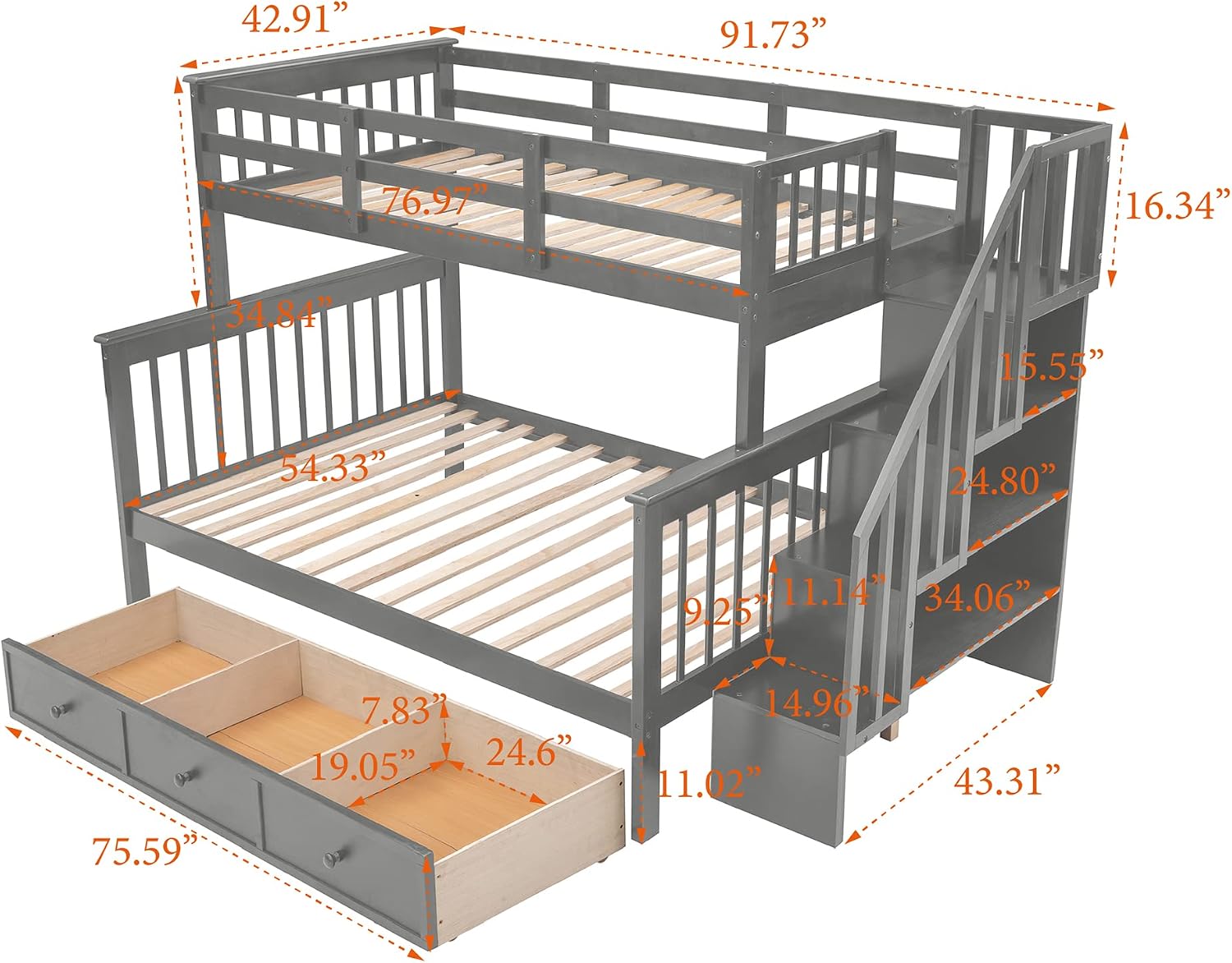 Gray Storage Twin Over Full Bunk Bed