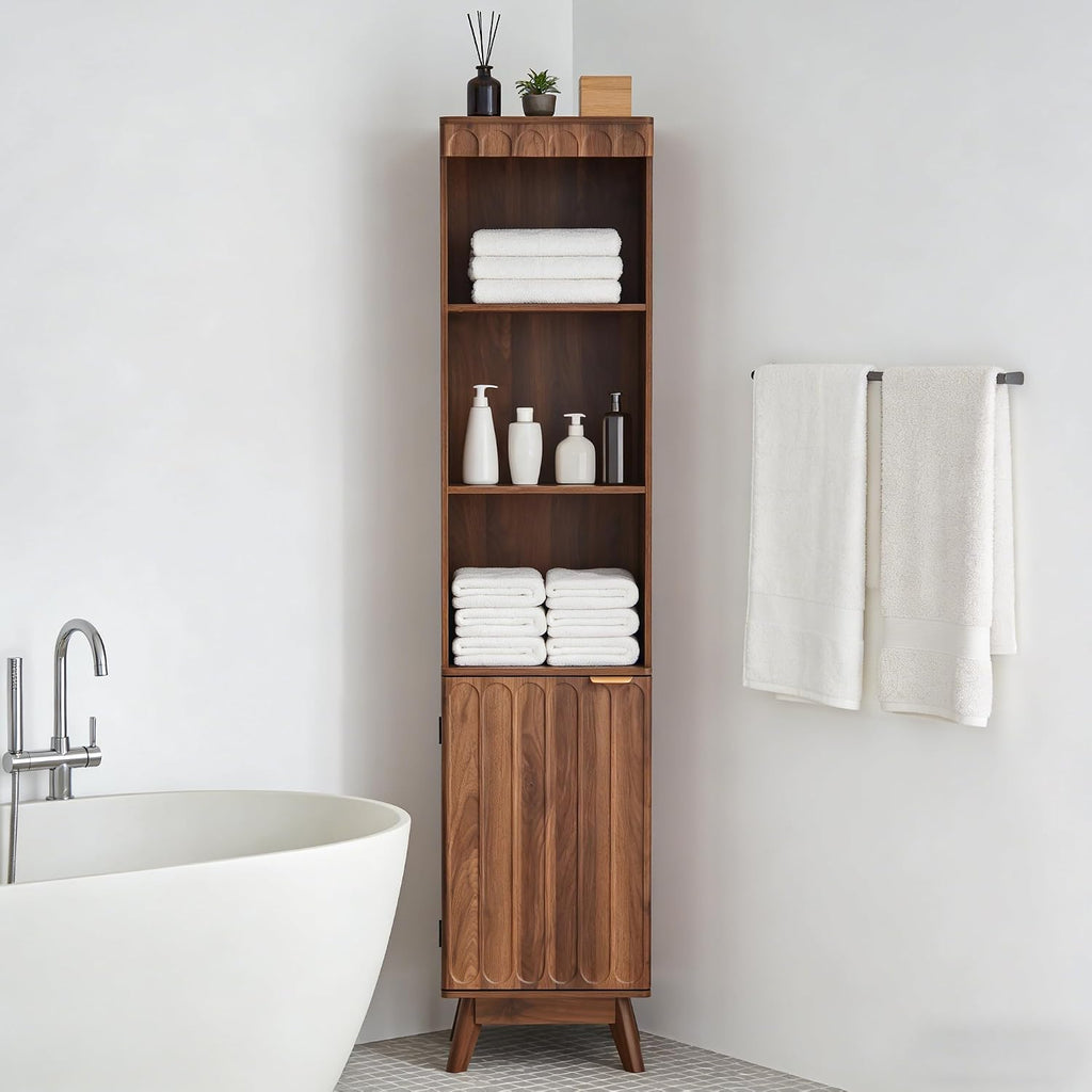 Natural Fluted Tall Narrow Bookcase