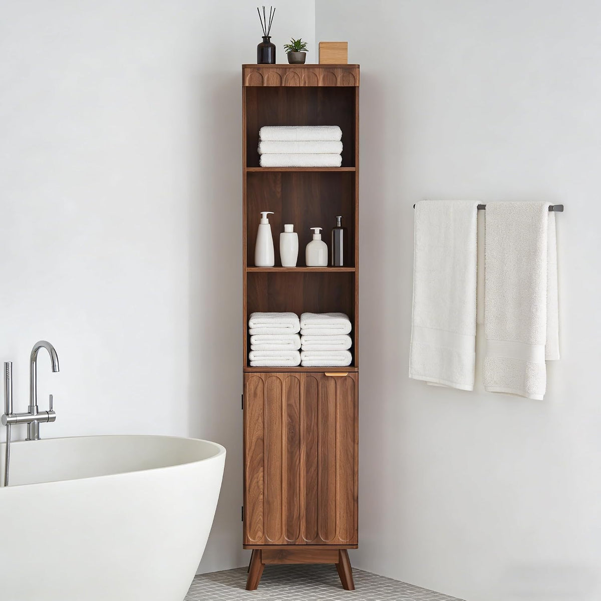 Natural Fluted Tall Narrow Bookcase
