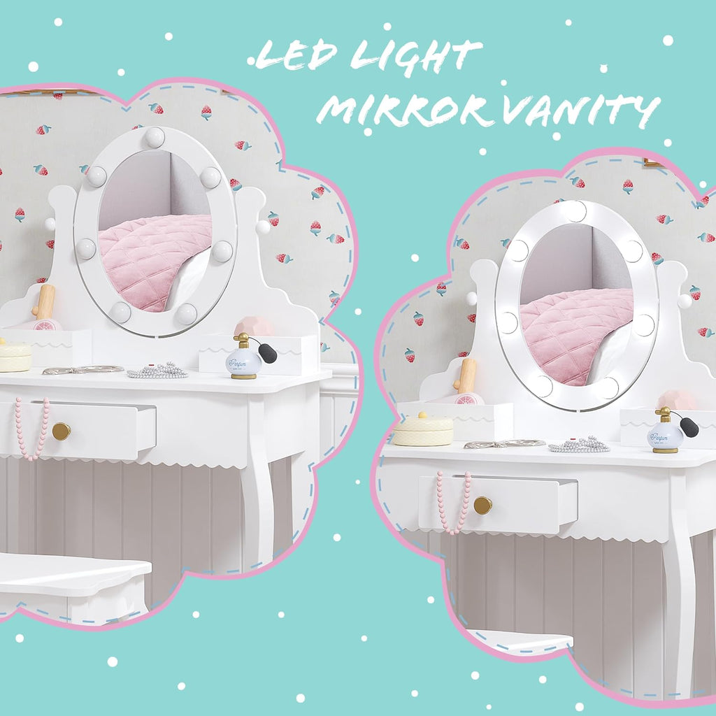 LED Oval Wooden Kids Vanity Set