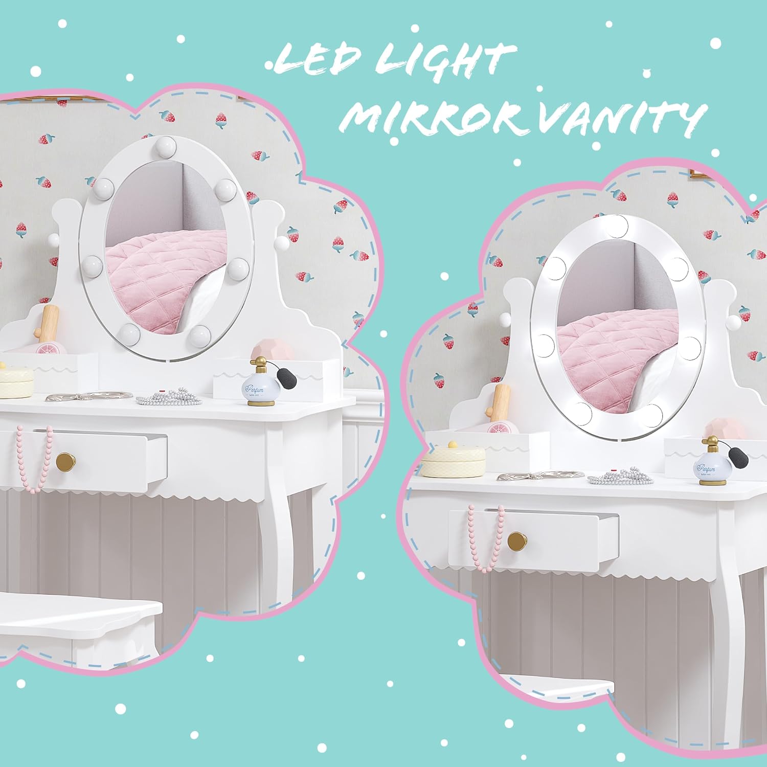 LED Oval Wooden Kids Vanity Set
