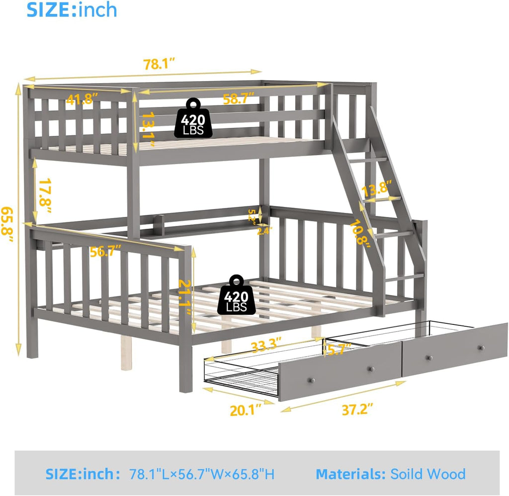 LED Charging Twin Over Full Bunk Bed