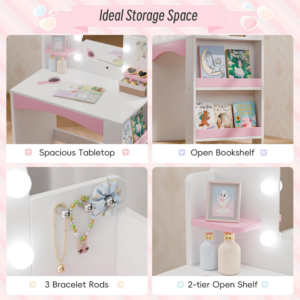 White Lighted Girls Vanity Desk Set