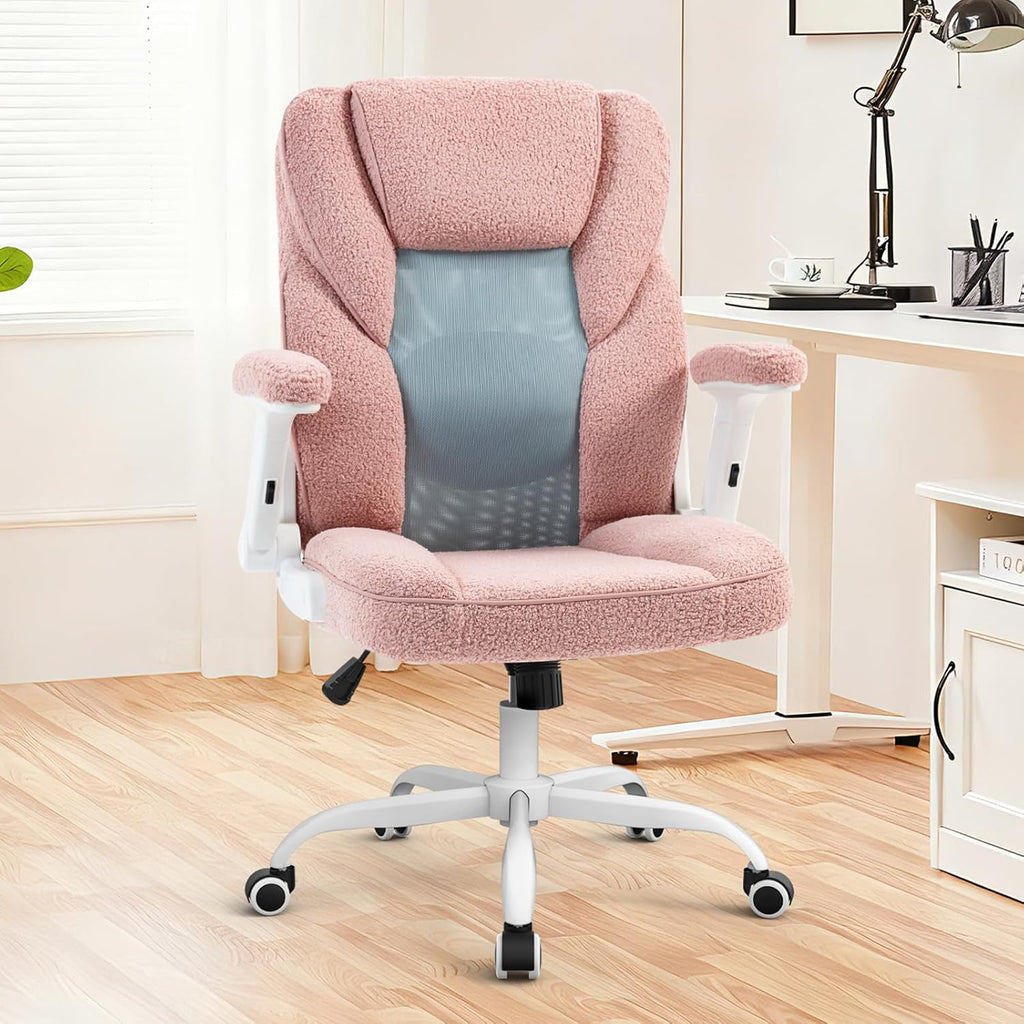 Pink Fleece Mesh Swivel Desk Chair