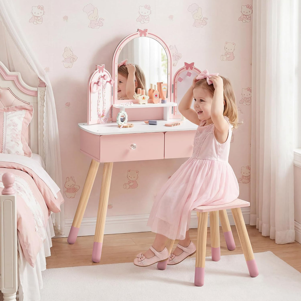 Pink Butterfly Kids Vanity Desk Set