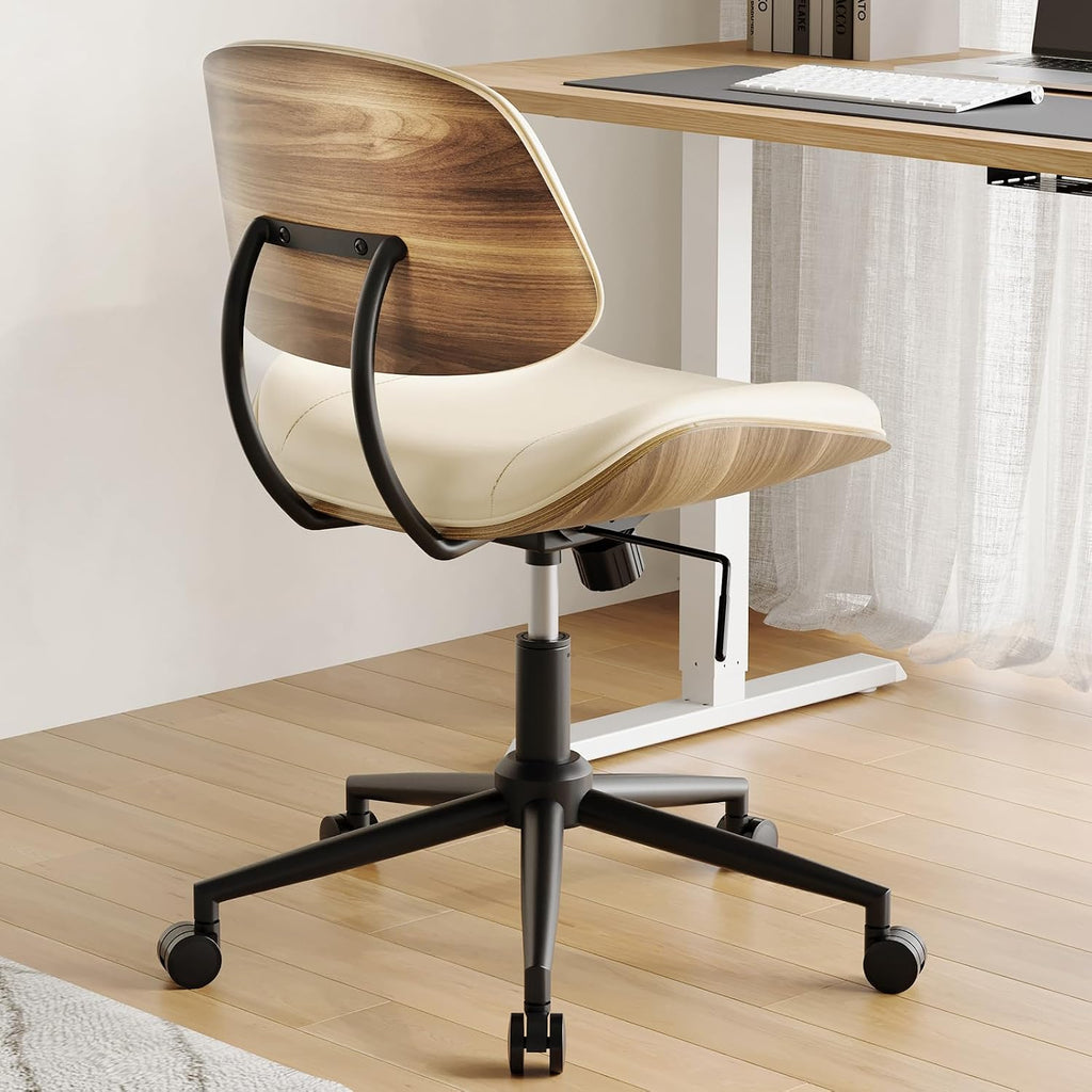 Beige PU Adjustable Swivel Desk Chair