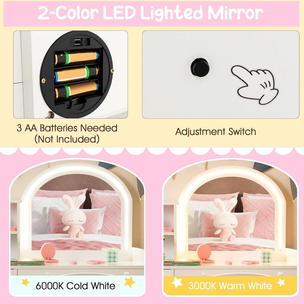 White Lighted Kids Vanity Desk Set