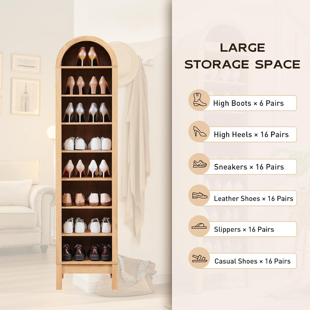 Natural Arched 8-Tier Wood Bookshelf