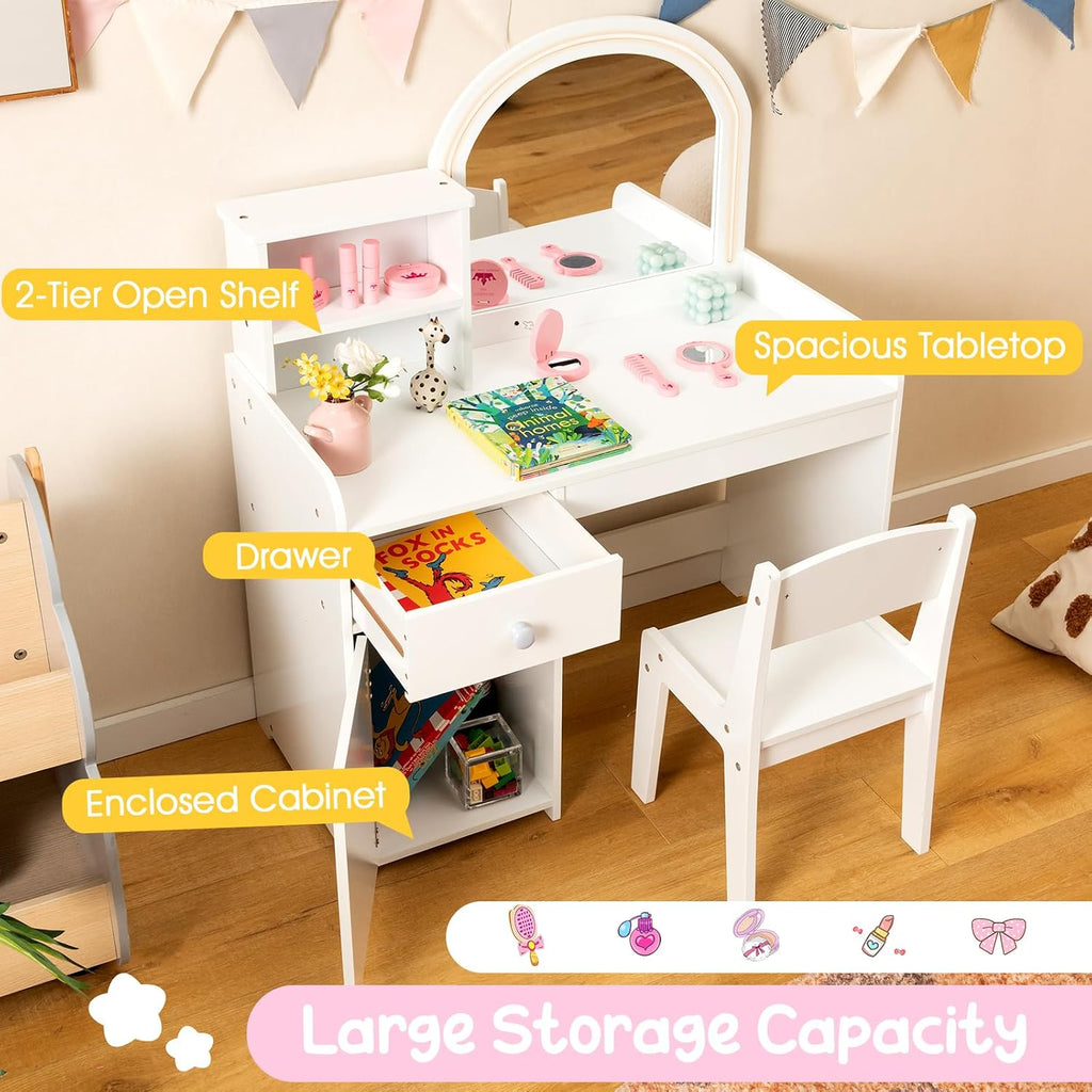 White Lighted Kids Vanity Desk Set