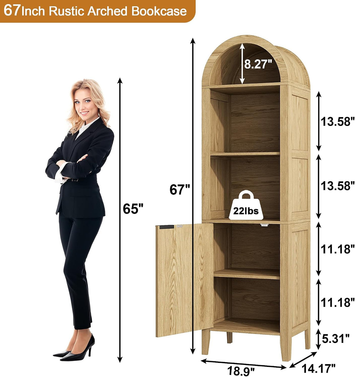 Natural Arched 4-Tier Book Cabinet