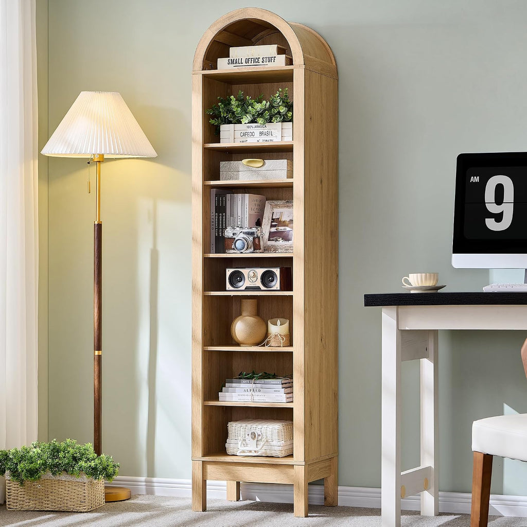 Natural Arched 8-Tier Wood Bookshelf