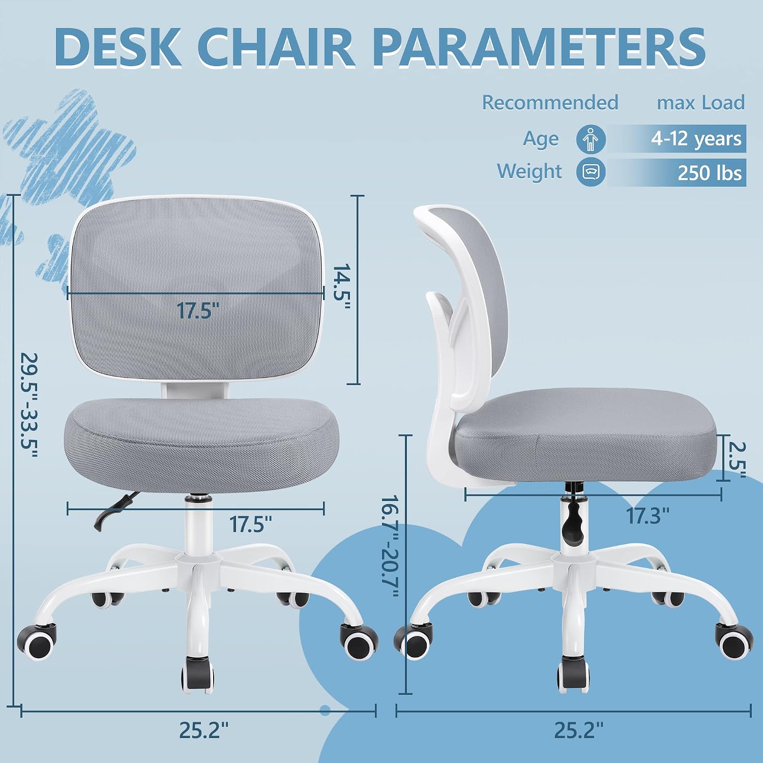 Gray Mesh Adjustable Kids Desk Chair