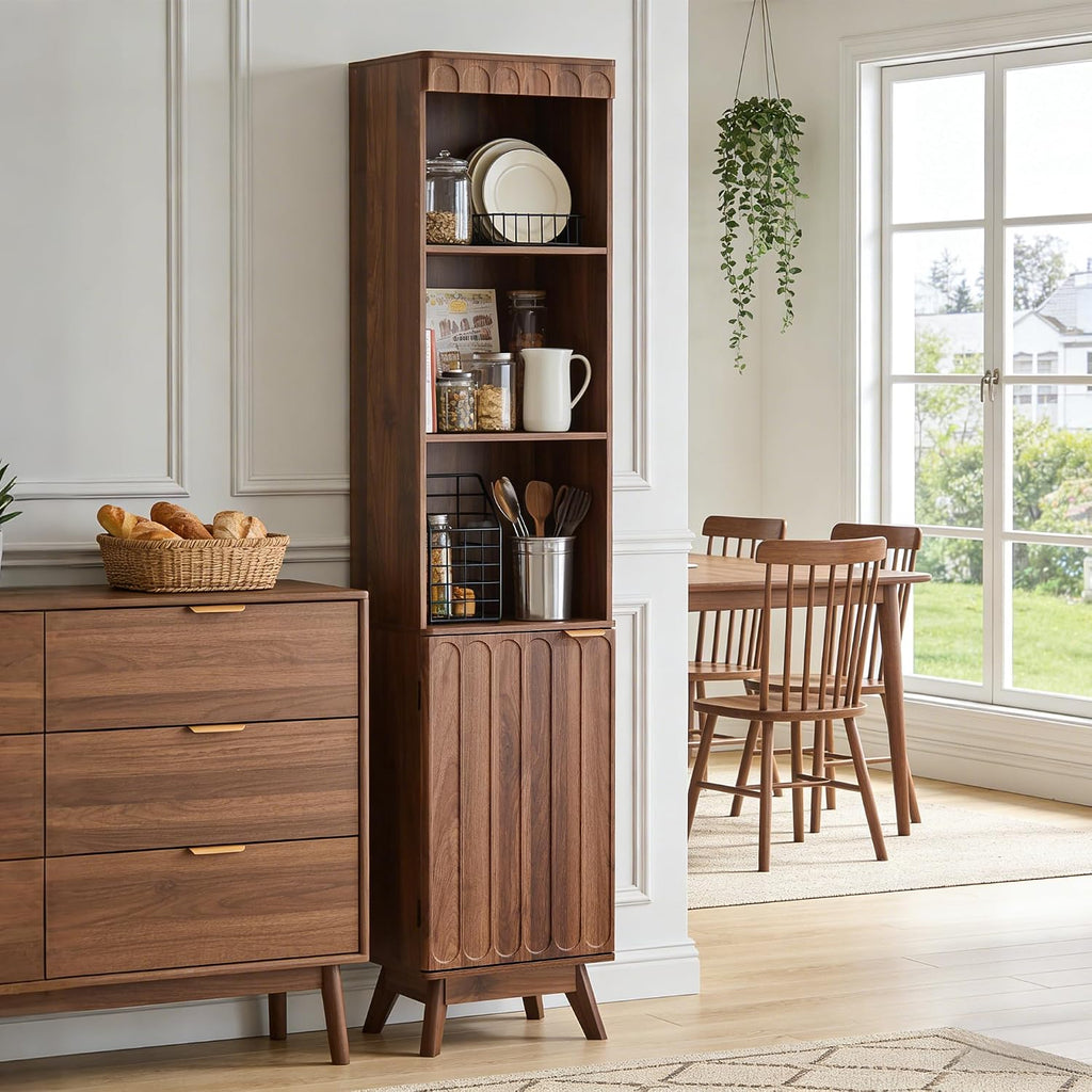 Natural Fluted Tall Narrow Bookcase