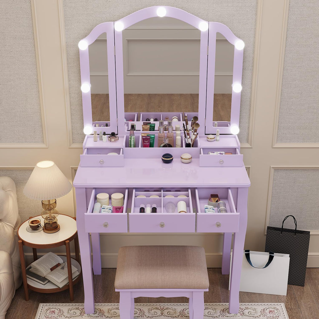 Purple Lighted Teen Vanity Desk Set