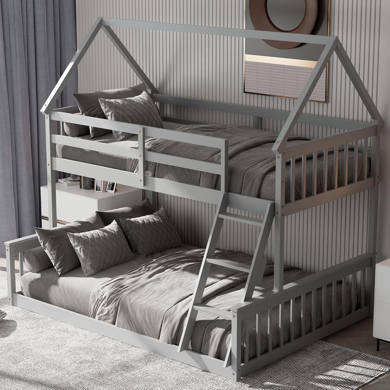 Grey House Twin Over Full Bunk Bed