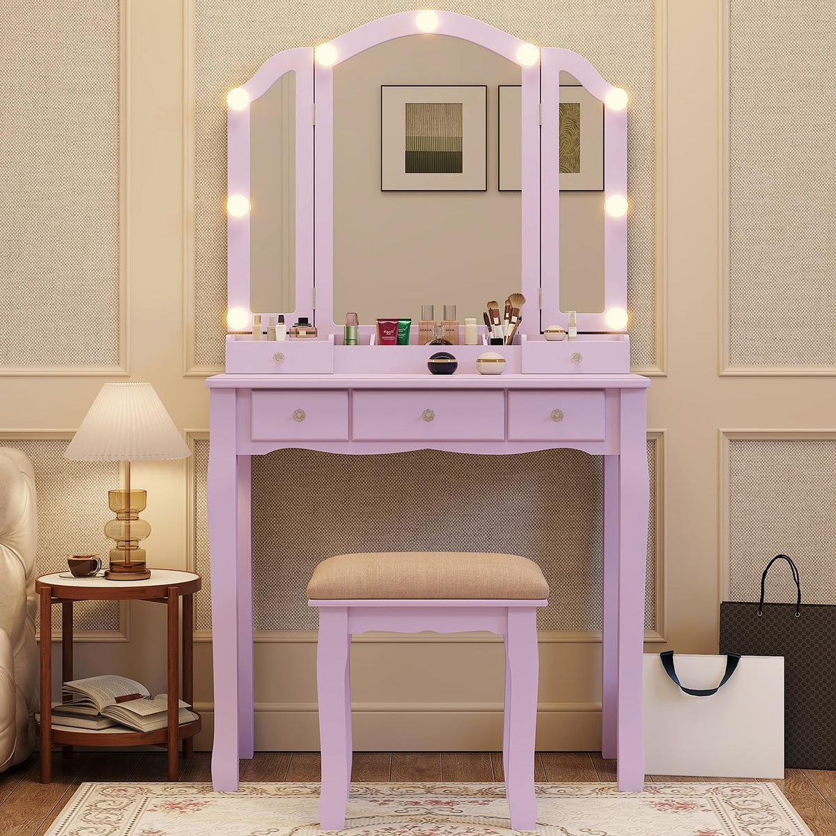 Purple Lighted Teen Vanity Desk Set