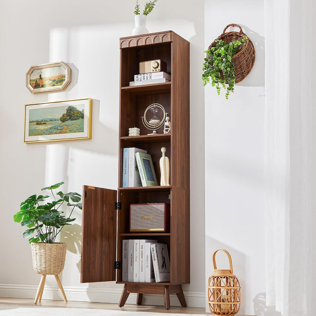 Natural Fluted Tall Narrow Bookcase