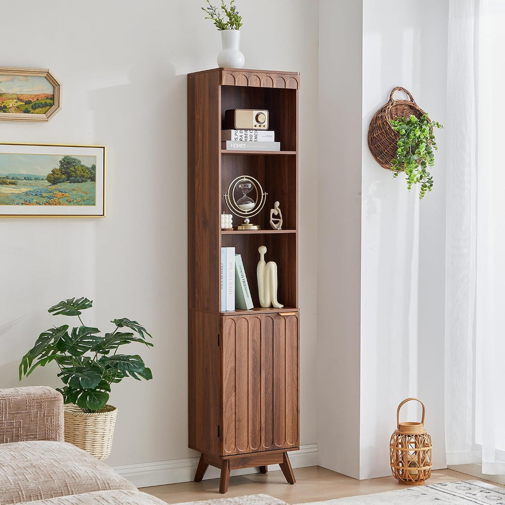 Natural Fluted Tall Narrow Bookcase