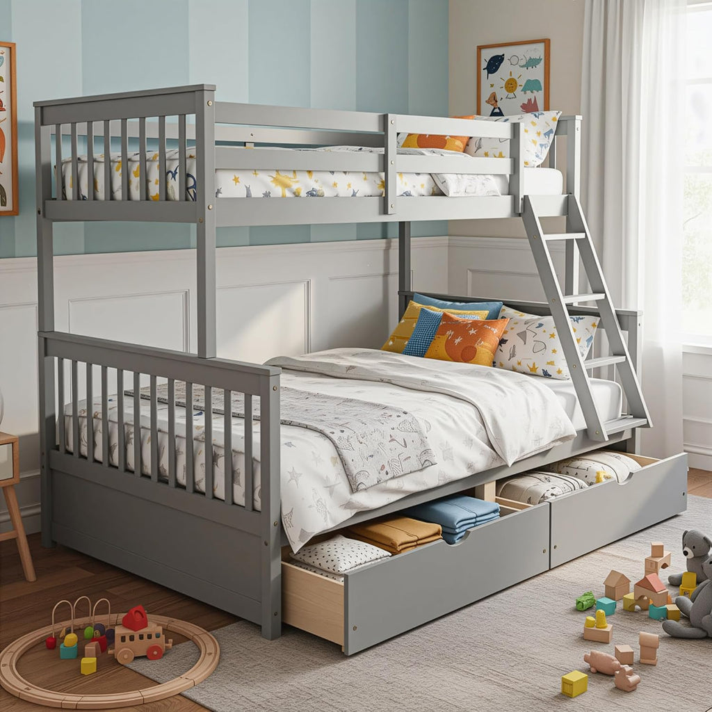Grey Twin Over Full Storage Bunk Bed
