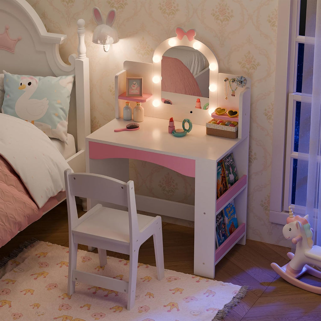 White Lighted Girls Vanity Desk Set