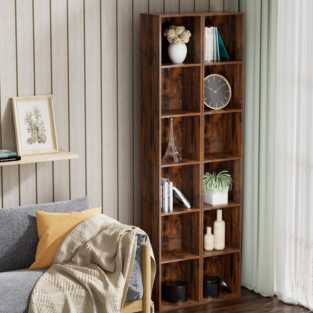 Brown Slim 6-Tier Corner Bookshelf