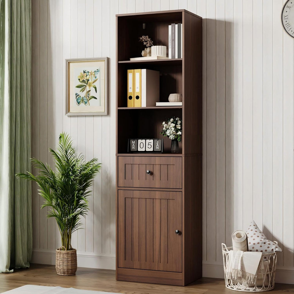 Walnut Farmhouse Tall Bookshelf
