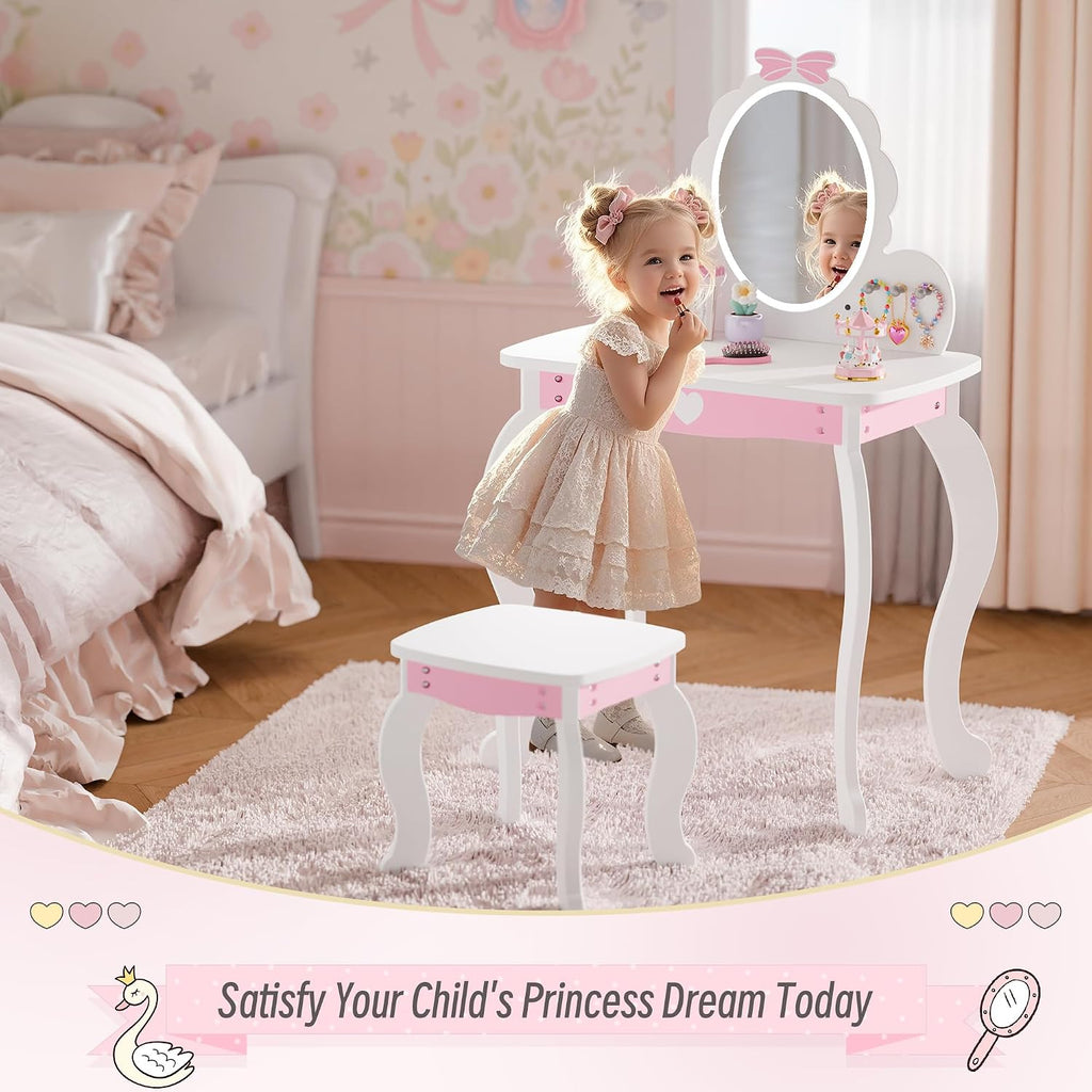 White Lighted Kids Vanity Desk Set