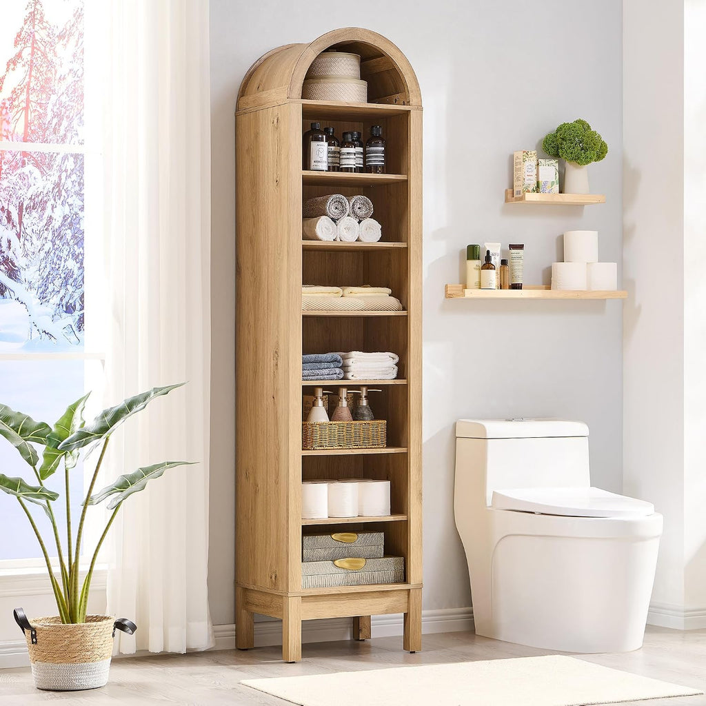 Natural Arched 8-Tier Wood Bookshelf