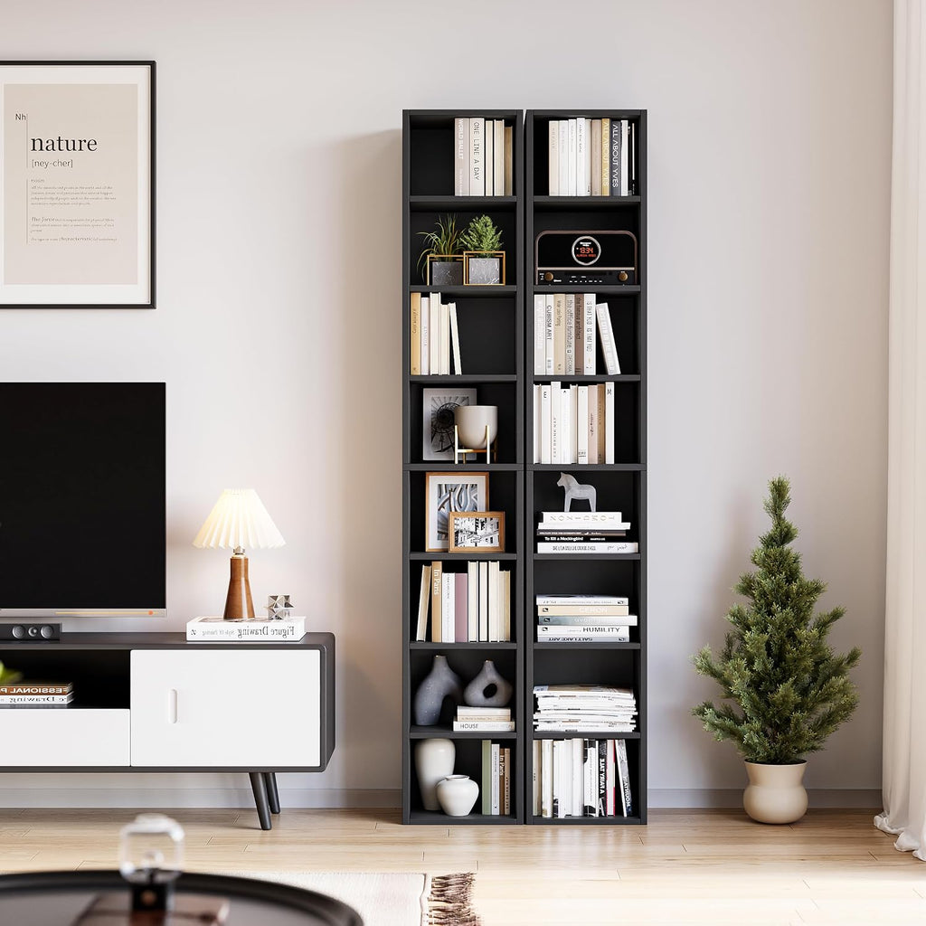 Black Slim 8-Tier Corner Bookshelf