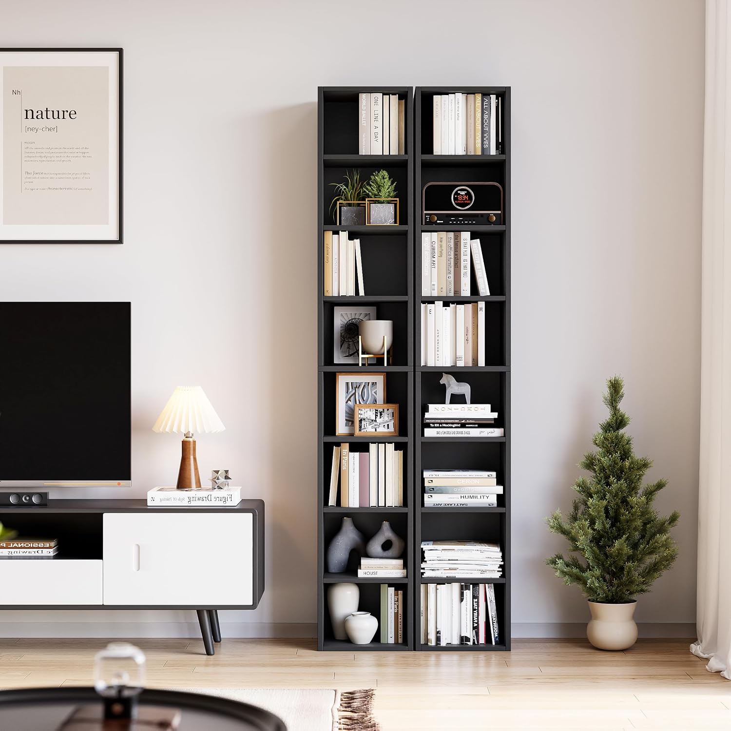 Black Slim 8-Tier Corner Bookshelf