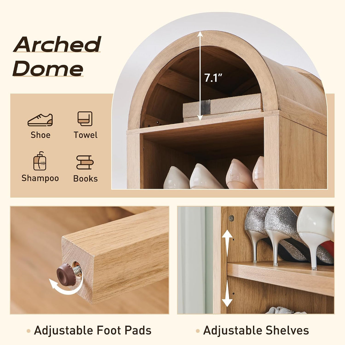 Natural Arched 8-Tier Wood Bookshelf