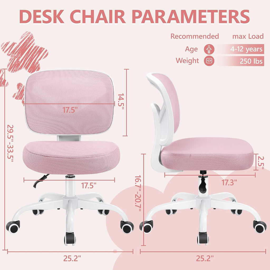 Pink Mesh Adjustable Kids Desk Chair