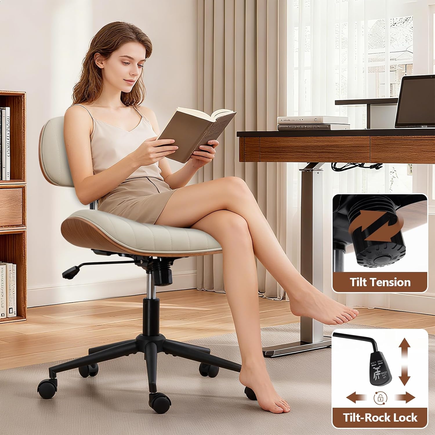 White Leather Adjustable Office Chair