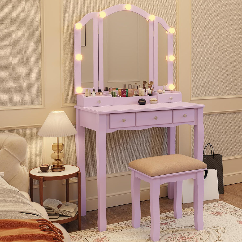 Purple Lighted Teen Vanity Desk Set