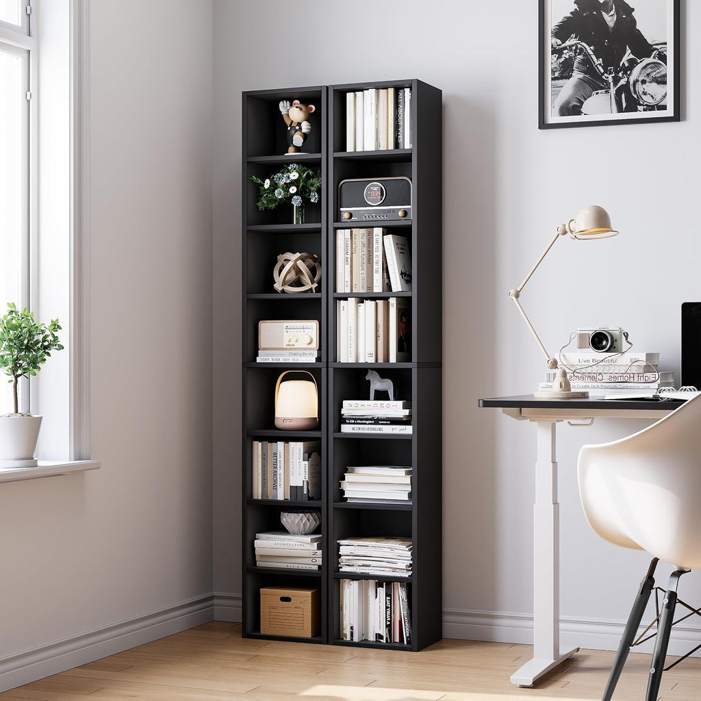 Black Slim 8-Tier Corner Bookshelf