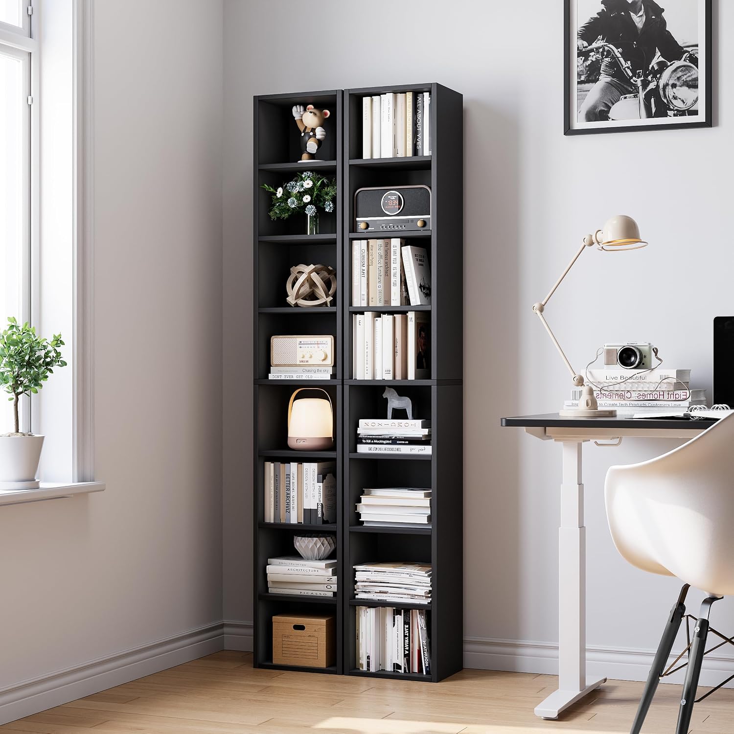 Black Slim 8-Tier Corner Bookshelf