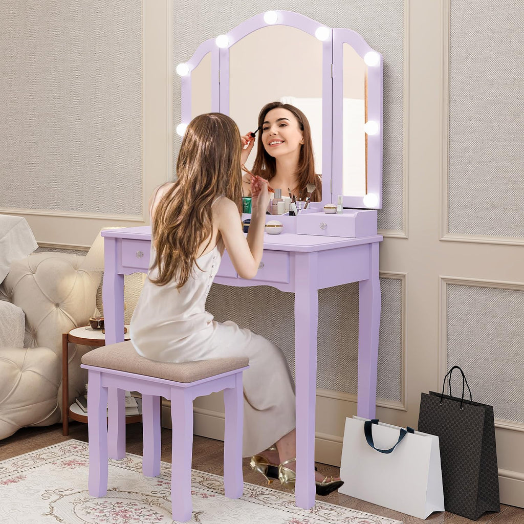 Purple Lighted Teen Vanity Desk Set