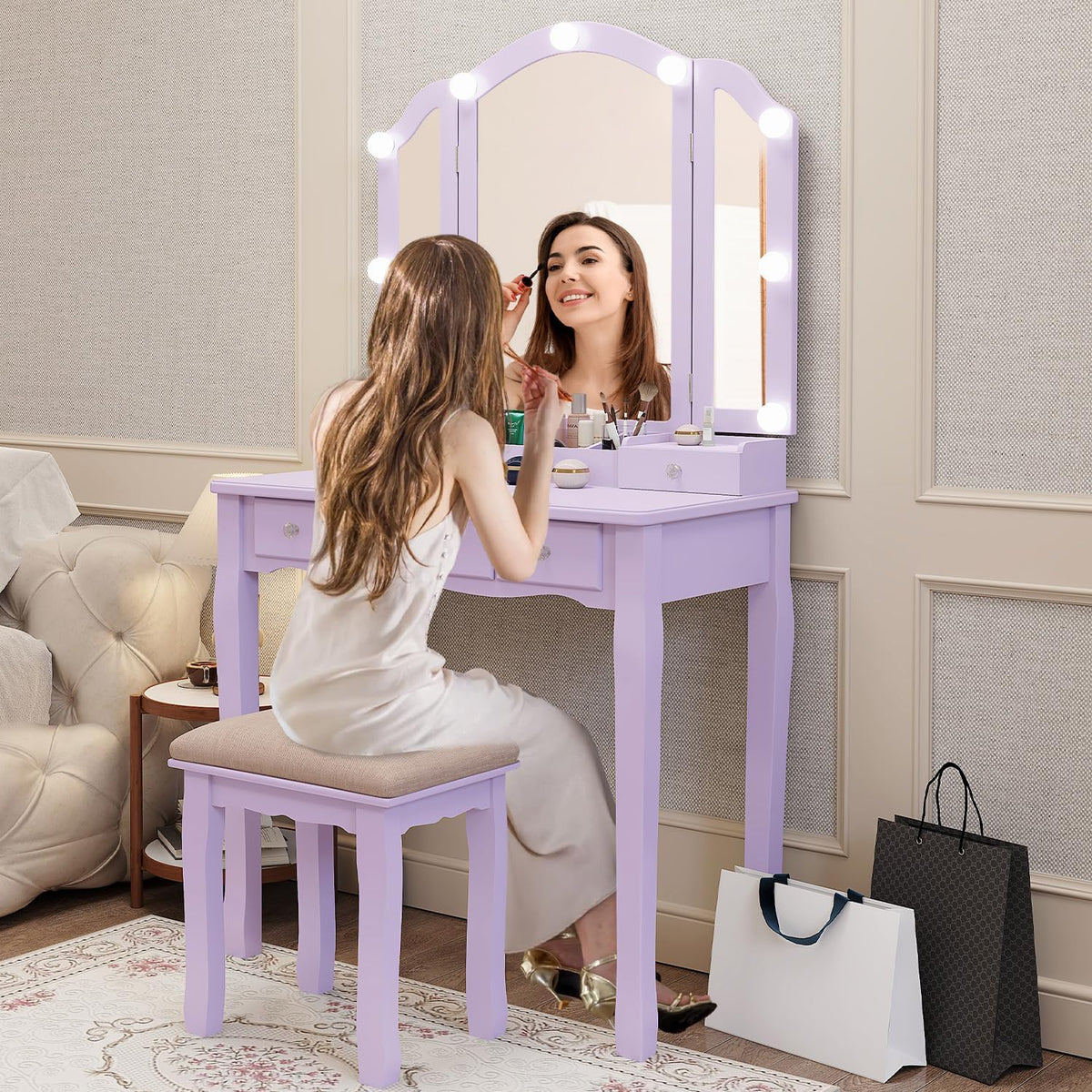 Purple Lighted Teen Vanity Desk Set