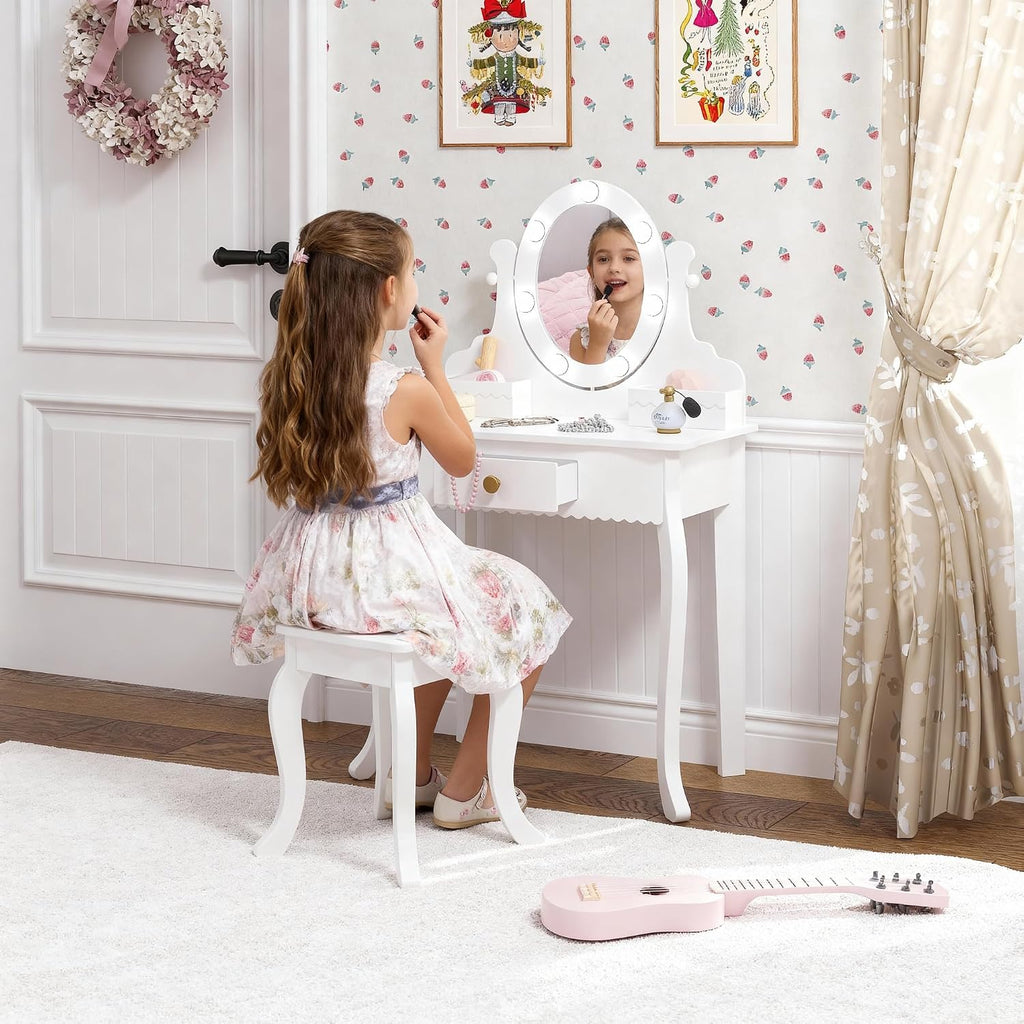 LED Oval Wooden Kids Vanity Set