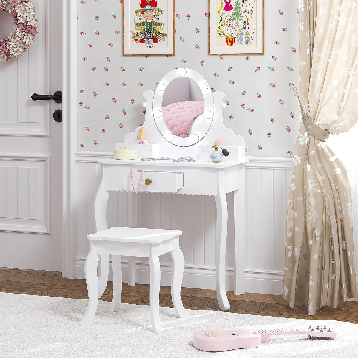 LED Oval Wooden Kids Vanity Set