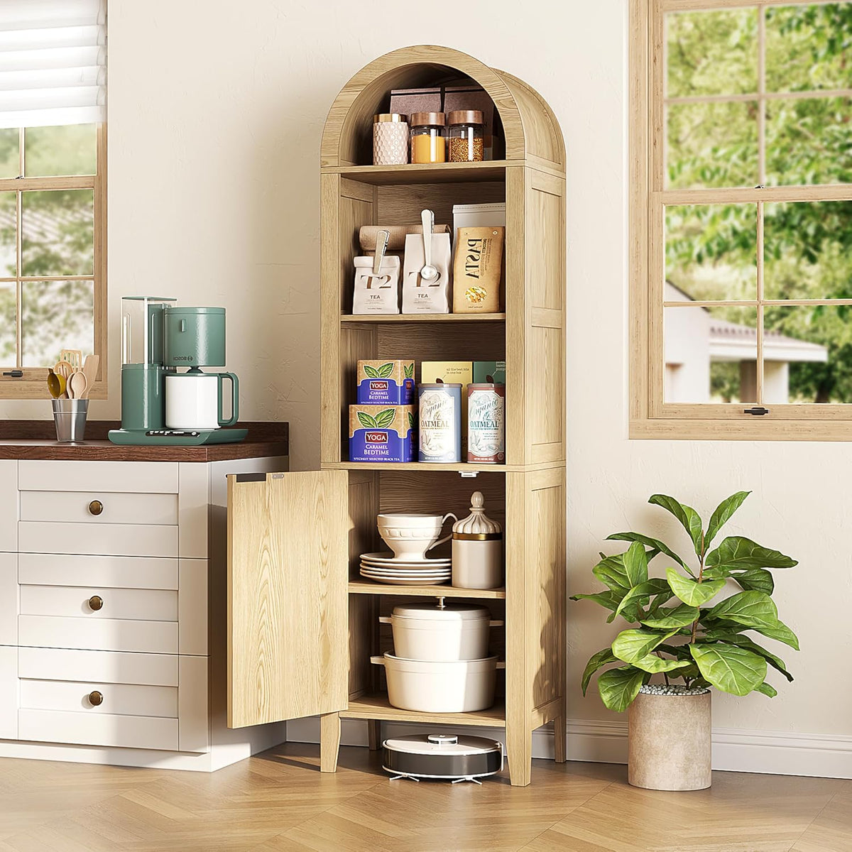 Natural Arched 4-Tier Book Cabinet