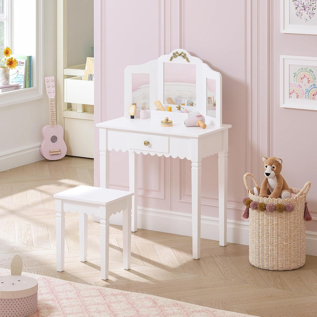 Gold Bow Wooden Kids Vanity Set