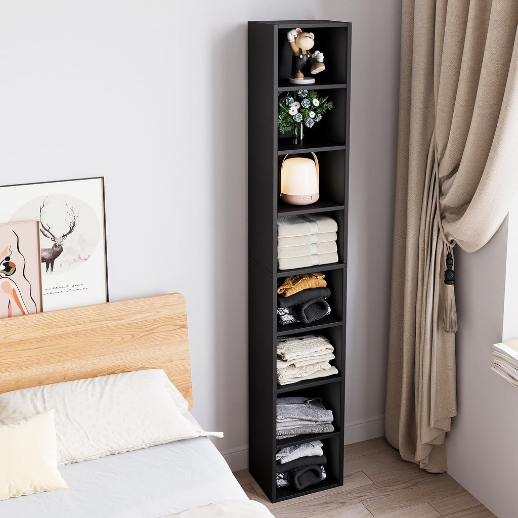 Black Slim 8-Tier Corner Bookshelf