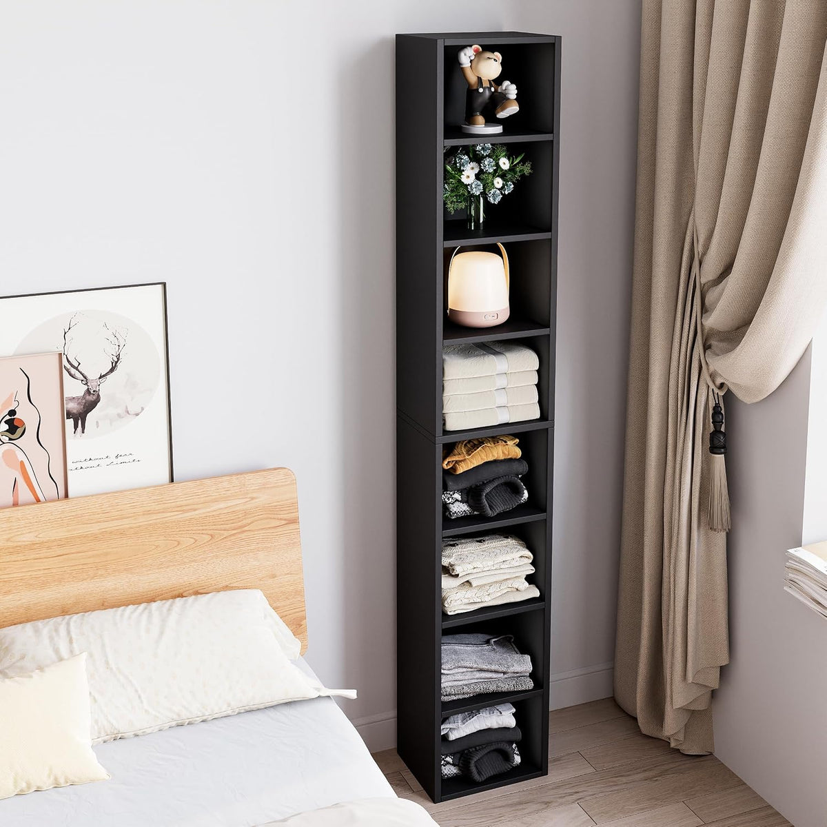Black Slim 8-Tier Corner Bookshelf