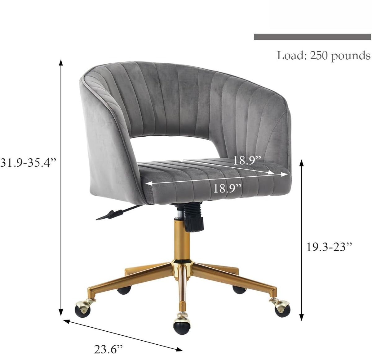 Grey Velvet Adjustable Office Chair